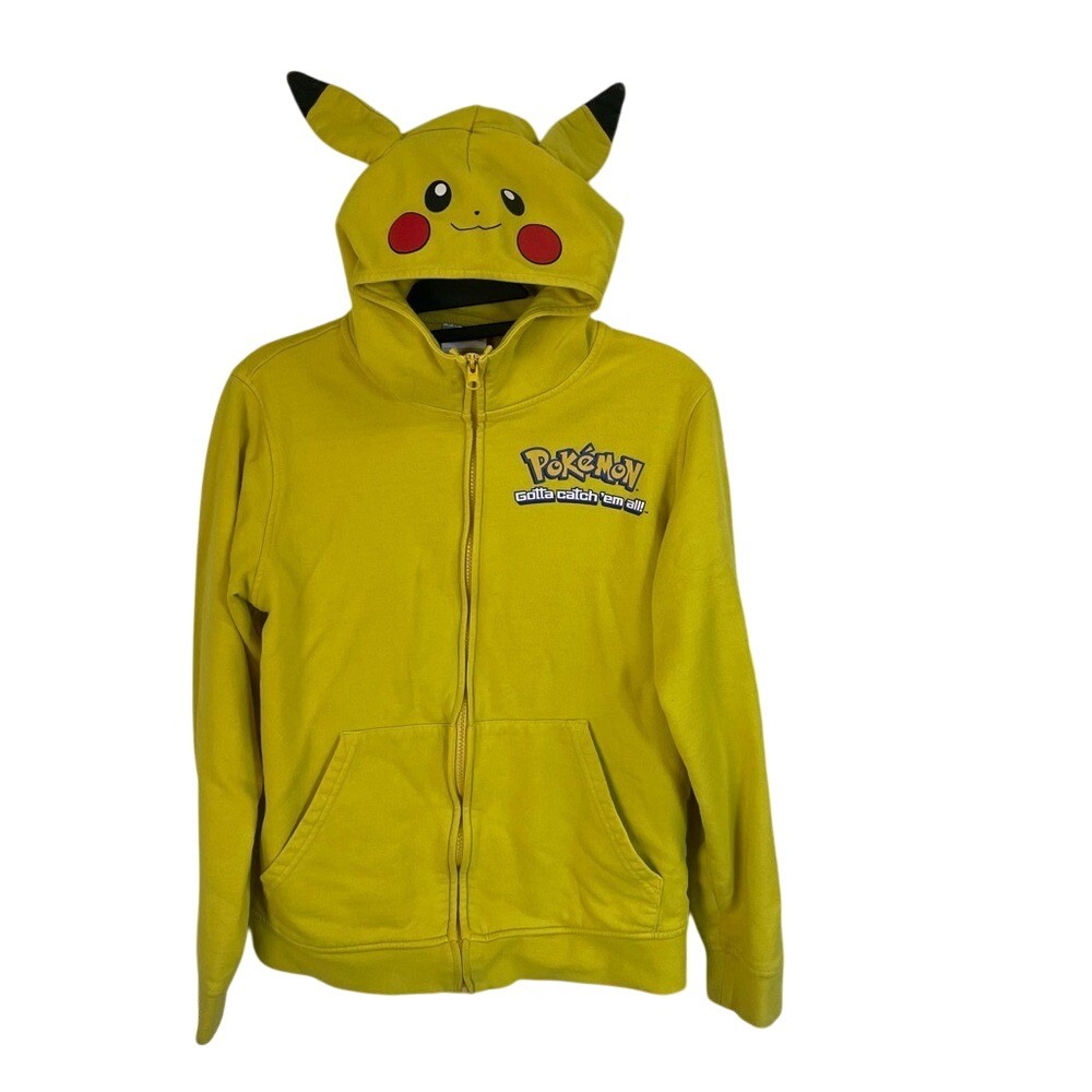 Pokemon Pikachu Gotta Catch Em All Yellow Hoodie Zip Up Long Sleeve XL‎